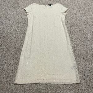 Lauren Ralph Lauren Lace Overlay Sheath Dress M Crochet Event Party Classic